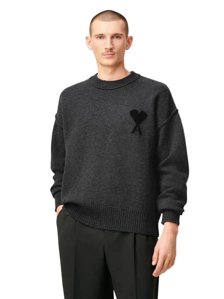 Ami Paris Ami De Coeur Wool Crewneck Sweater Grey