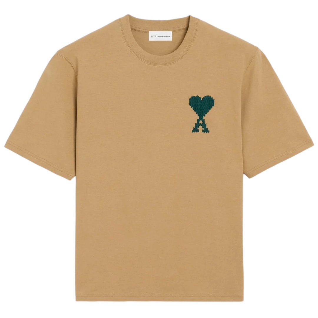 AMI PARIS Ami de Coeur Heavy Jersey Tee Camel/Evergreen (SS26) - Hype Vault 