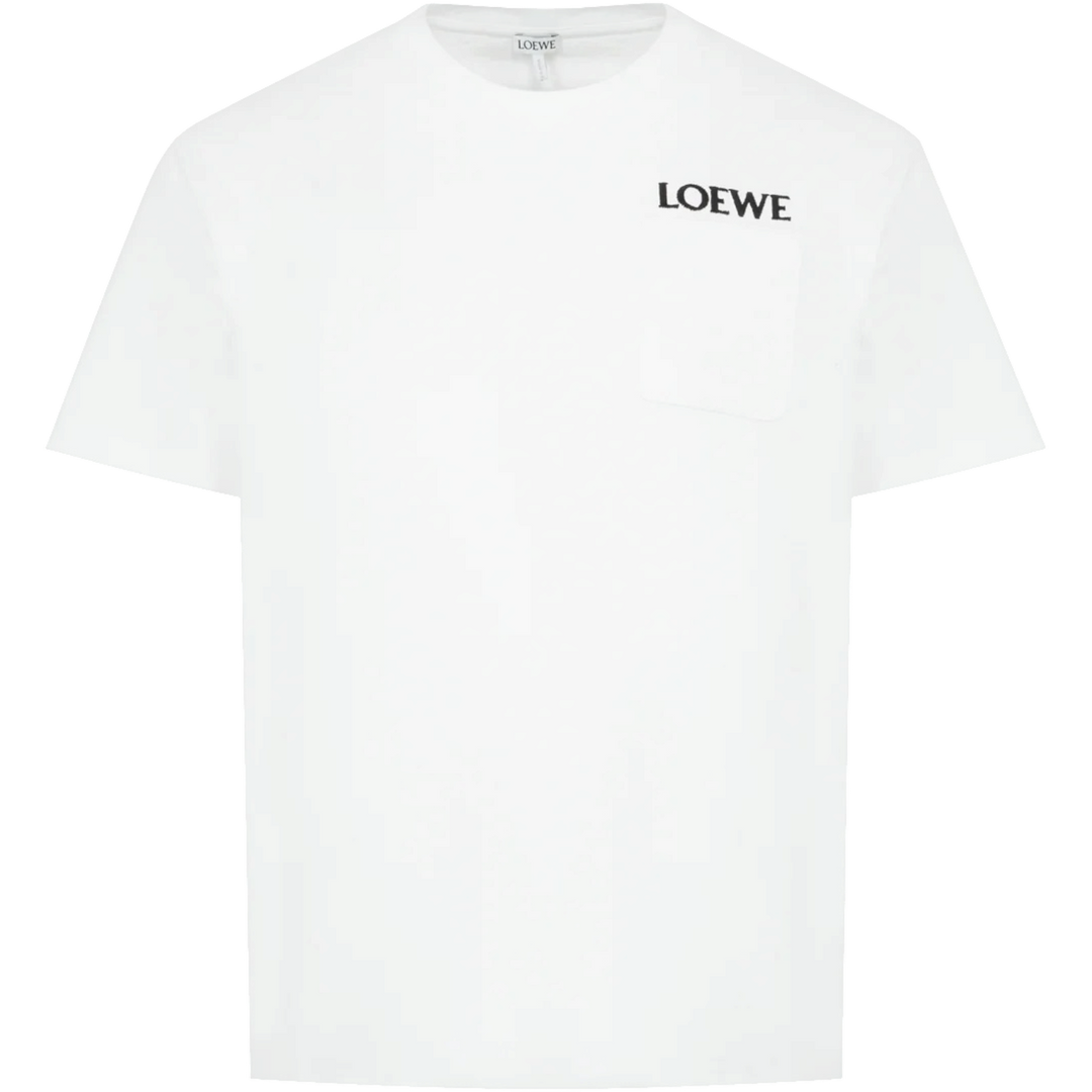 Loewe Embroidered Chest Logo Pocket Tee Relaxed Fit White - Hype Vault 
