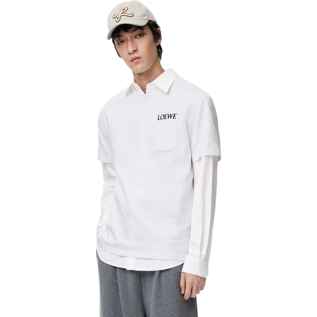 Loewe Embroidered Chest Logo Pocket Tee Relaxed Fit White - Hype Vault 
