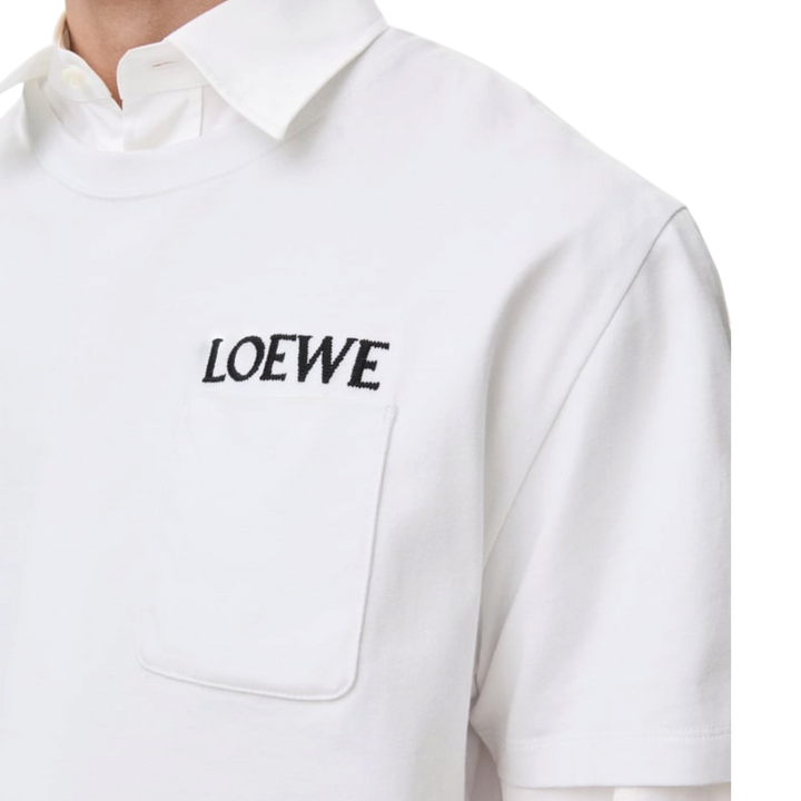 Loewe Embroidered Chest Logo Pocket Tee Relaxed Fit White - Hype Vault 