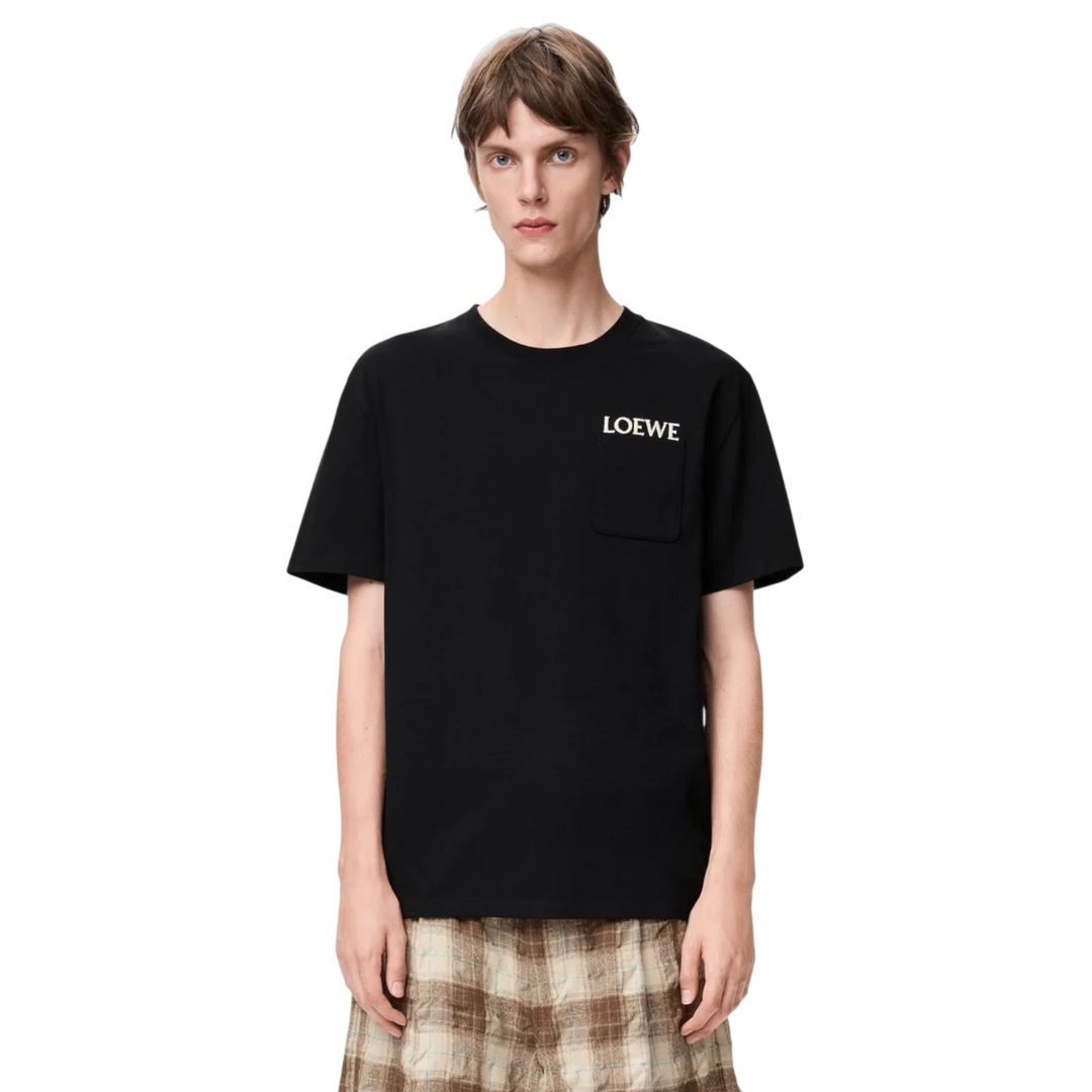 Loewe Embroidered Chest Logo Pocket Tee Relaxed Fit Black - Hype Vault 