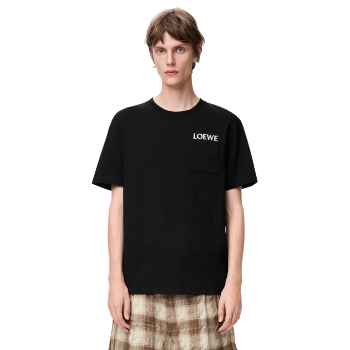 Loewe Embroidered Chest Logo Pocket Tee Relaxed Fit Black - Hype Vault 