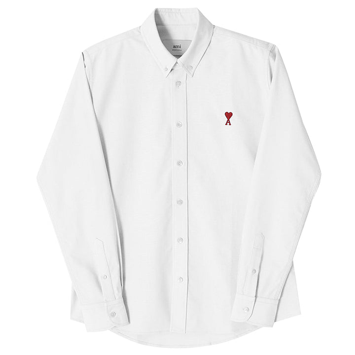 Ami Paris Logo Embroidered Long Sleeved Shirt White