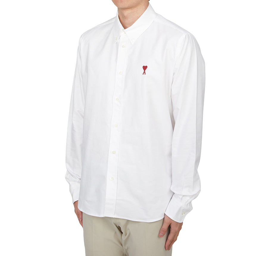 Ami Paris Logo Embroidered Long Sleeved Shirt White