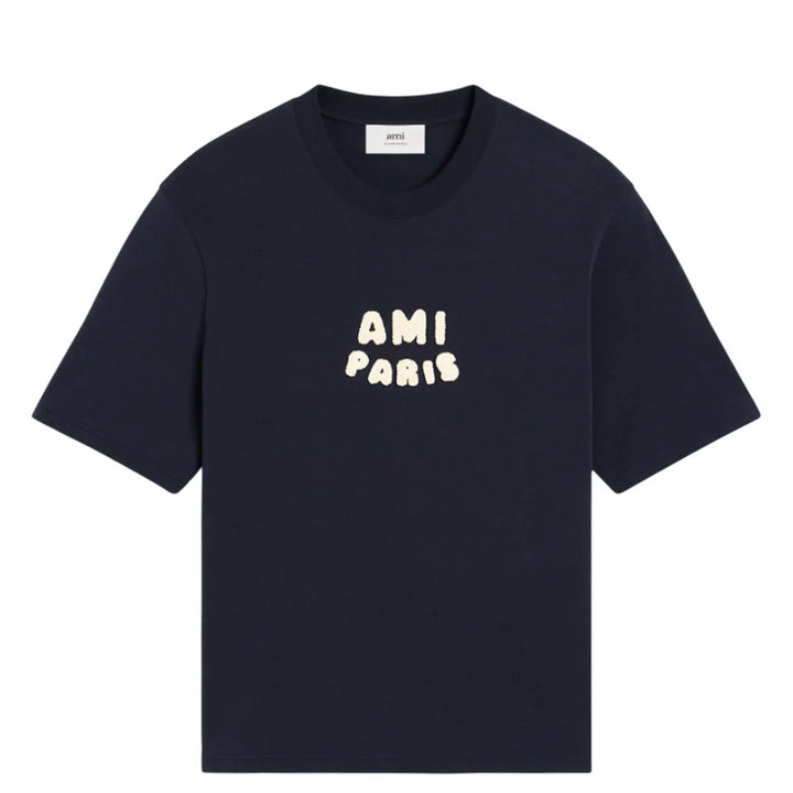 Ami Paris Knitted Patch Boxy Fit Tee ‘Navy'