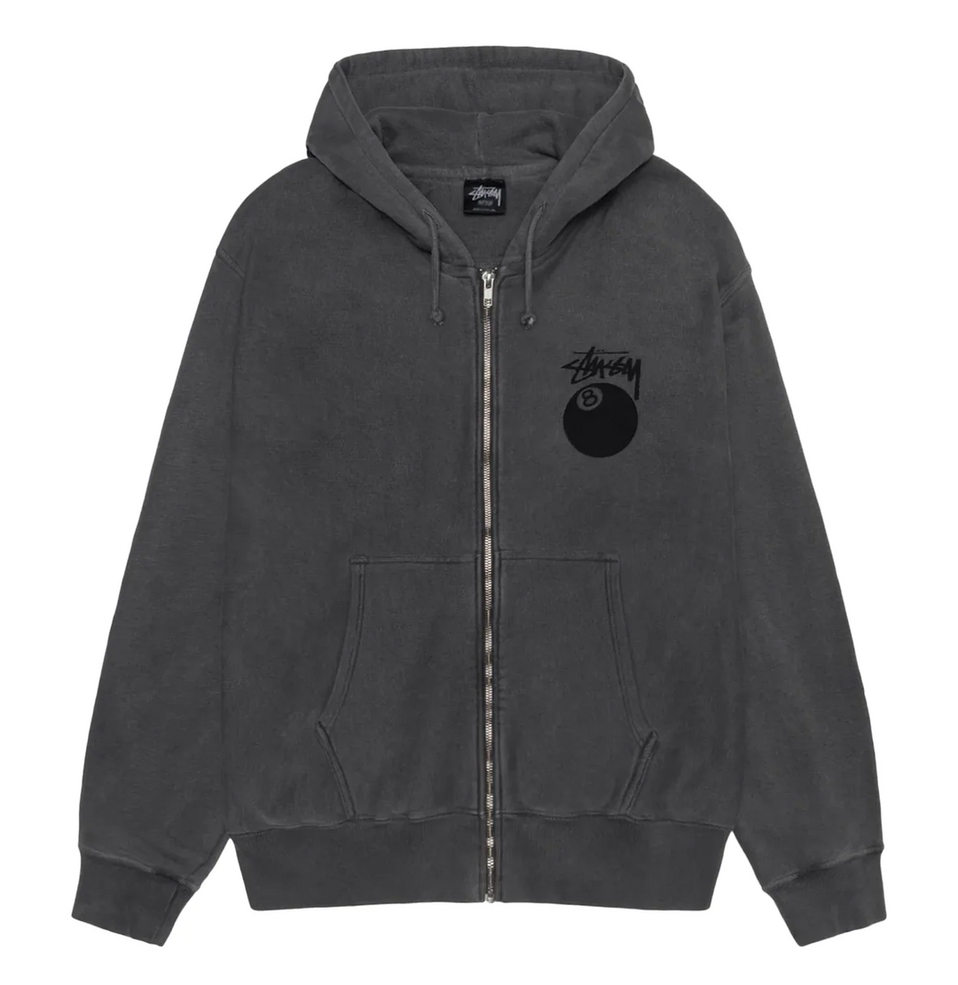 Stüssy 8 Ball Pigment Dyed Zip Hoodie Black (FW24)