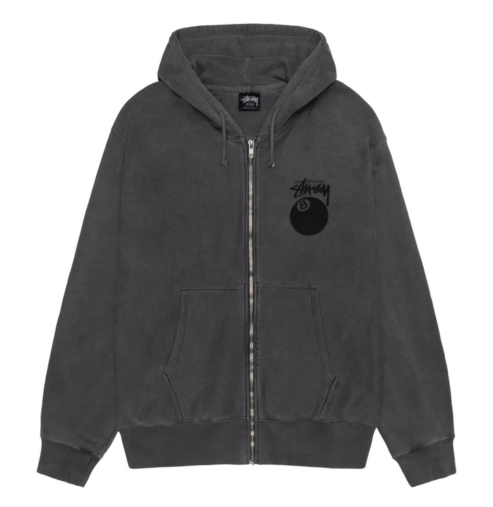 Stüssy 8 Ball Pigment Dyed Zip Hoodie Black (FW24)