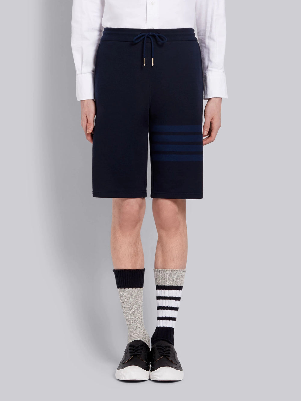 Thom Browne Navy Cotton Loopback Tonal 4-Bar Sweat Shorts | Hype Vault Kuala Lumpur