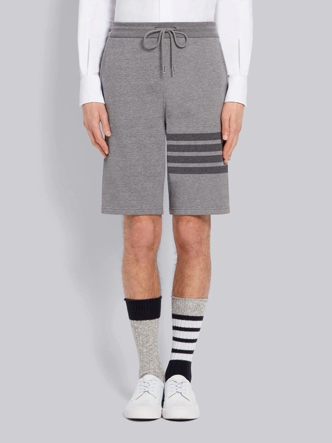 Thom Browne Grey Cotton Loopback Tonal 4-Bar Sweat Shorts | Hype Vault Kuala Lumpur