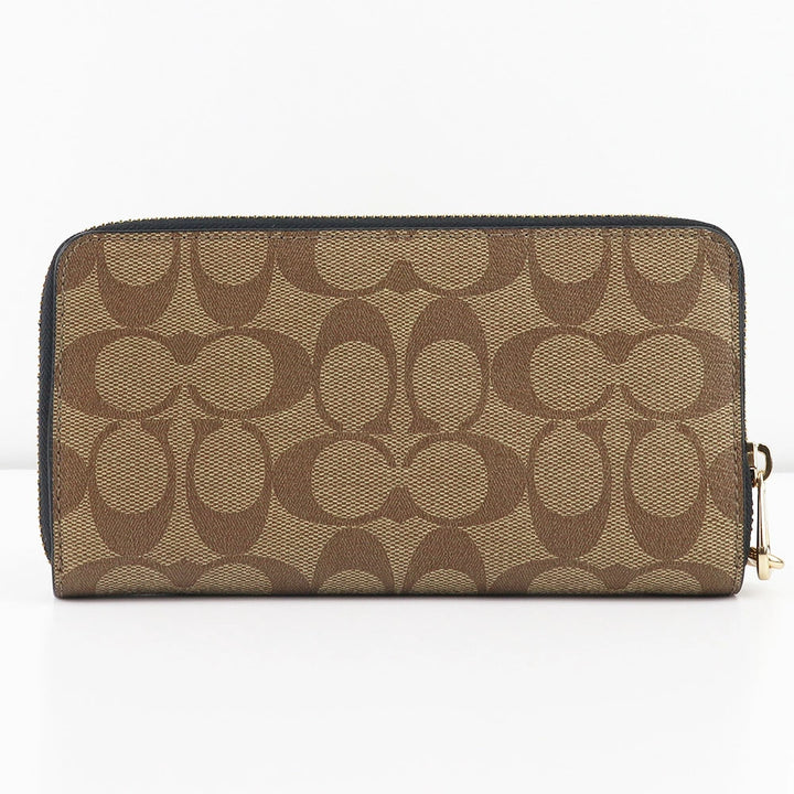 Coach Long Zip Around Wallet In Signature Canvas Khaki/Black | Hype Vault