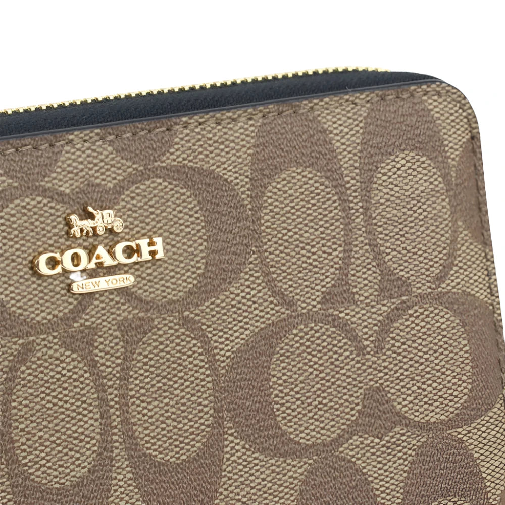 Coach Long Zip Around Wallet In Signature Canvas Khaki/Black | Hype Vault