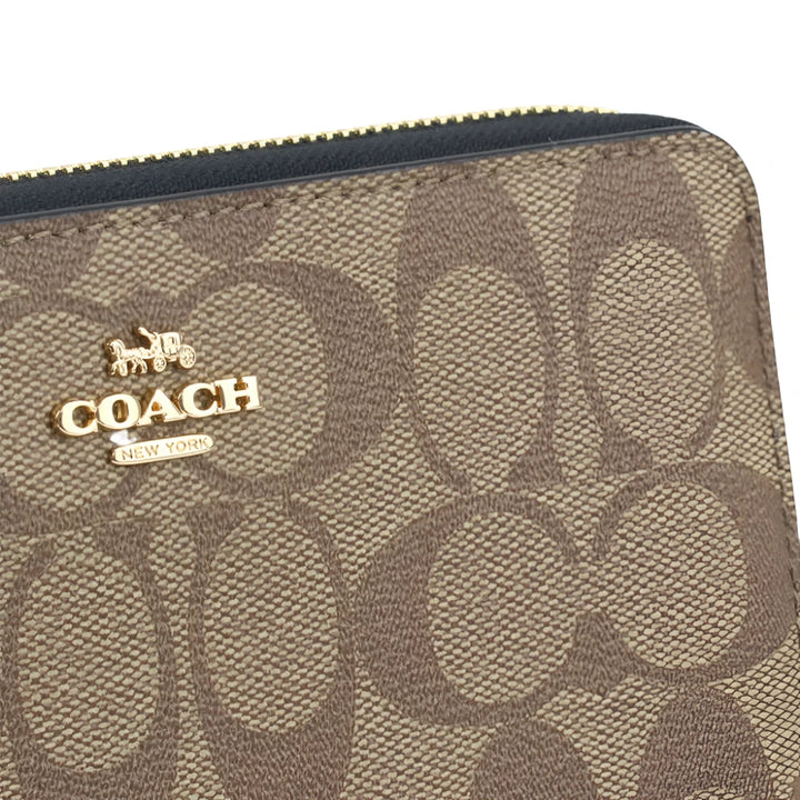 Coach Long Zip Around Wallet In Signature Canvas Khaki/Black | Hype Vault