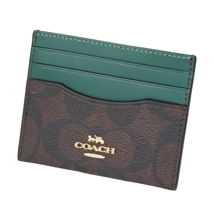 Coach Slim ID Card Case In Signature Canvas Brown/Dark Pine | Hype Vault