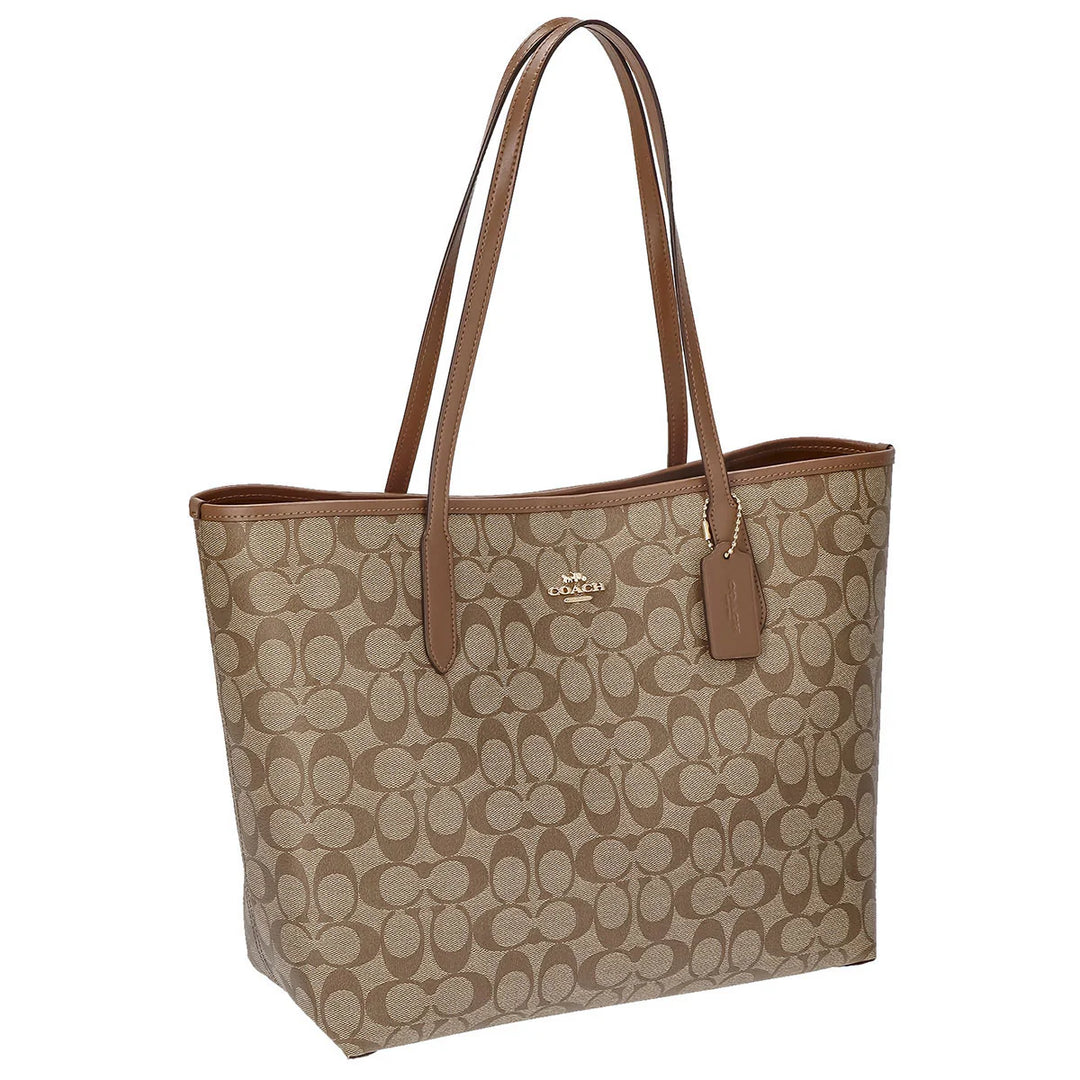 Coach City Tote Bag In Signature Canvas Khaki/Saddle | Hype Vault