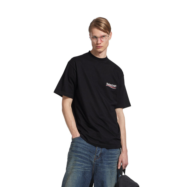 Balenciaga Political Campaign Embroidered Logo T-Shirt ‘Black’ | Hype Vault