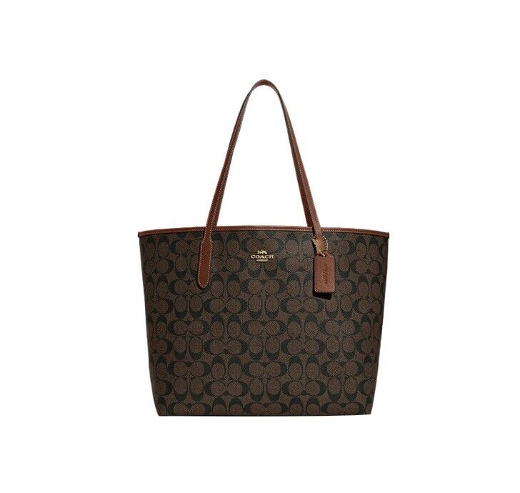 Coach City Tote In Signature Canvas Brown/Red Wood | Hype Vault