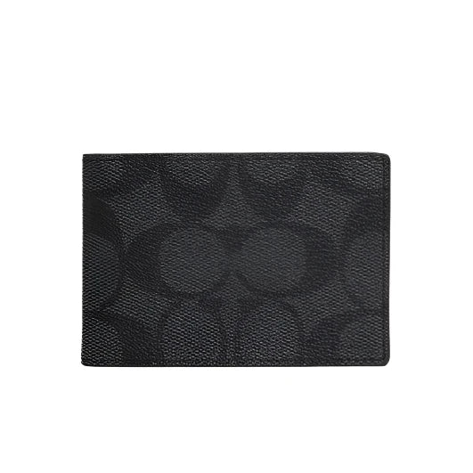 Coach Compact Billfold Wallet In Signature Canvas Charcoal/Black | Hype Vault