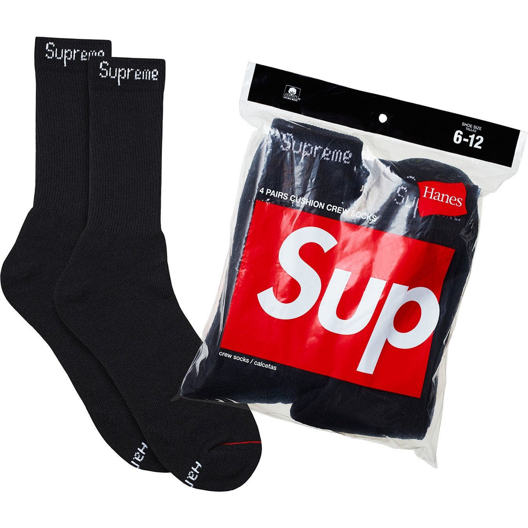 Supreme Hanes Crew Socks Black (4 Pack)| Hype Vault Kuala Lumpur | Asia's Top Trusted High-End Sneakers and Streetwear Store