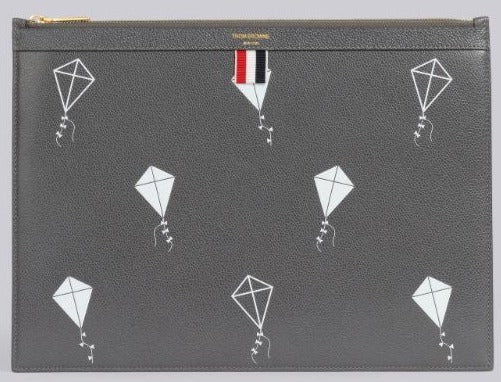 Thom Browne Dark Grey Pebble Grain Leather 3D Kite Half Drop Print Medium Zippered Document Holder | Hype Vault Kuala Lumpur