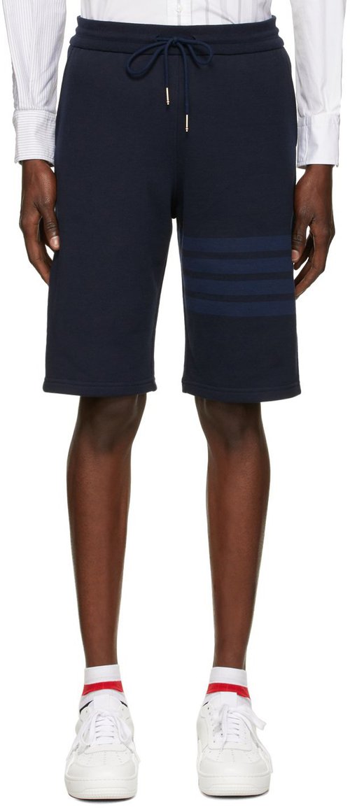 Thom Browne Navy Cotton Loopback Tonal 4-Bar Sweat Shorts | Hype Vault Kuala Lumpur