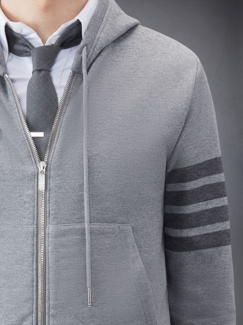 Thom Browne Medium Grey Cotton Loopback Relaxed Fit Tonal 4-Bar Zip-Up Hoodie | Hype Vault Kuala Lumpur