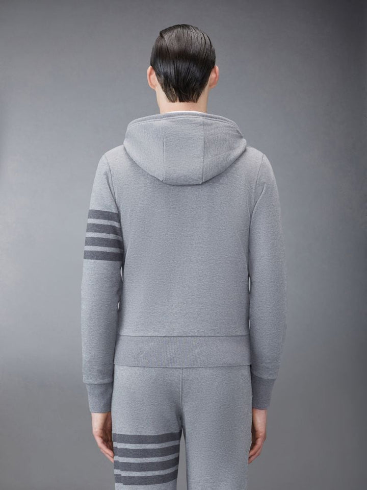 Thom Browne Medium Grey Cotton Loopback Relaxed Fit Tonal 4-Bar Zip-Up Hoodie | Hype Vault Kuala Lumpur