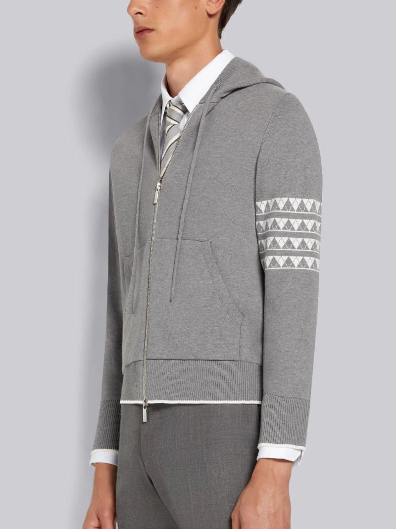 Thom Browne Light Grey Cotton Hector Jacquard Back 4-Bar Zip Up Hoodie | Hype Vault Kuala Lumpur