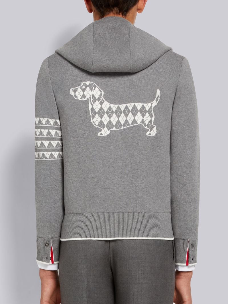 Thom Browne Light Grey Cotton Hector Jacquard Back 4-Bar Zip Up Hoodie | Hype Vault Kuala Lumpur