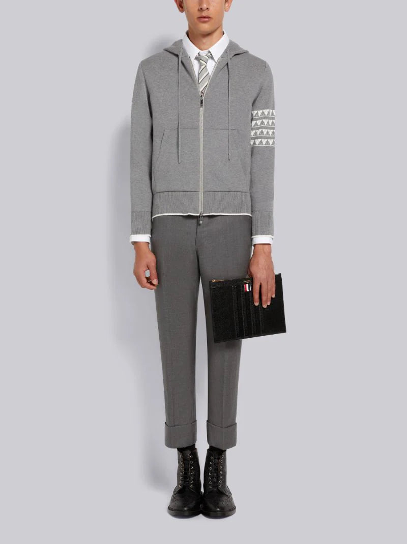 Thom Browne Light Grey Cotton Hector Jacquard Back 4-Bar Zip Up Hoodie | Hype Vault Kuala Lumpur