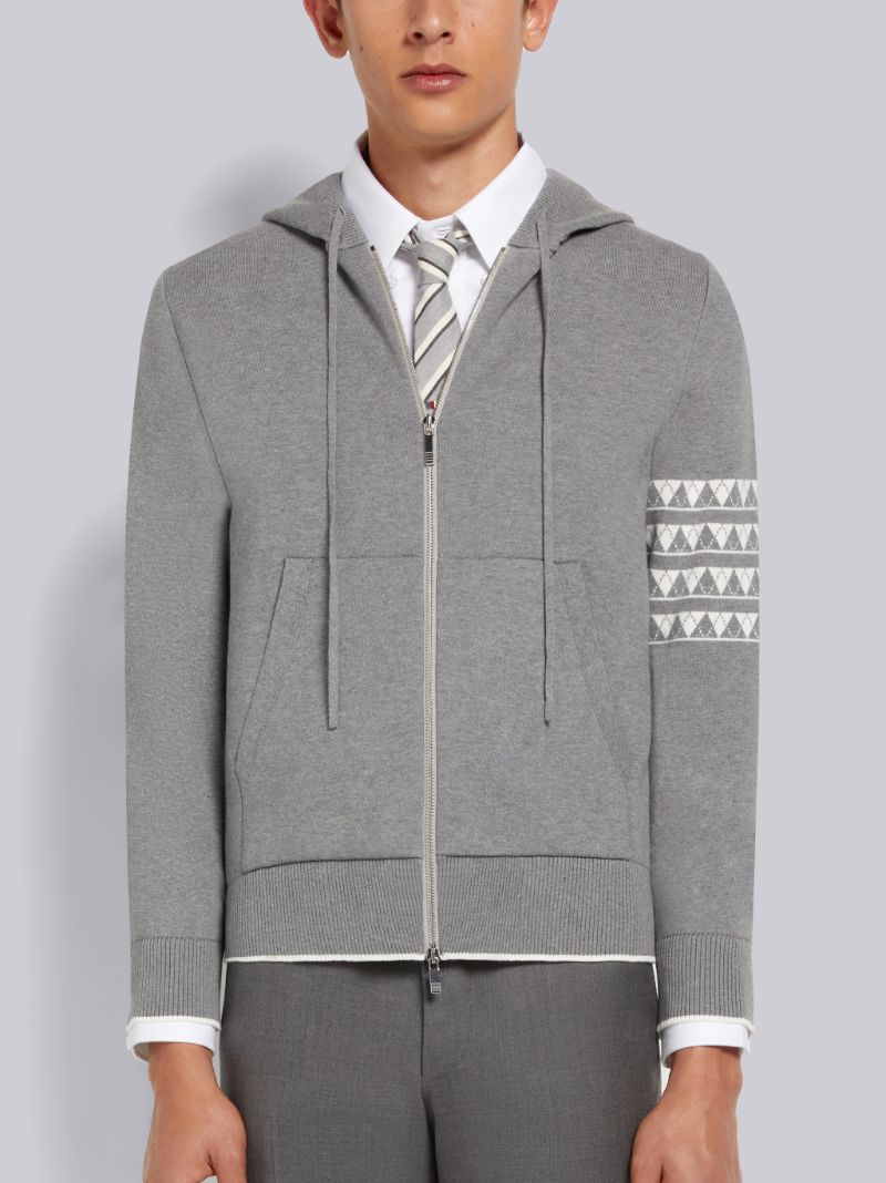 Thom Browne Light Grey Cotton Hector Jacquard Back 4-Bar Zip Up Hoodie | Hype Vault Kuala Lumpur