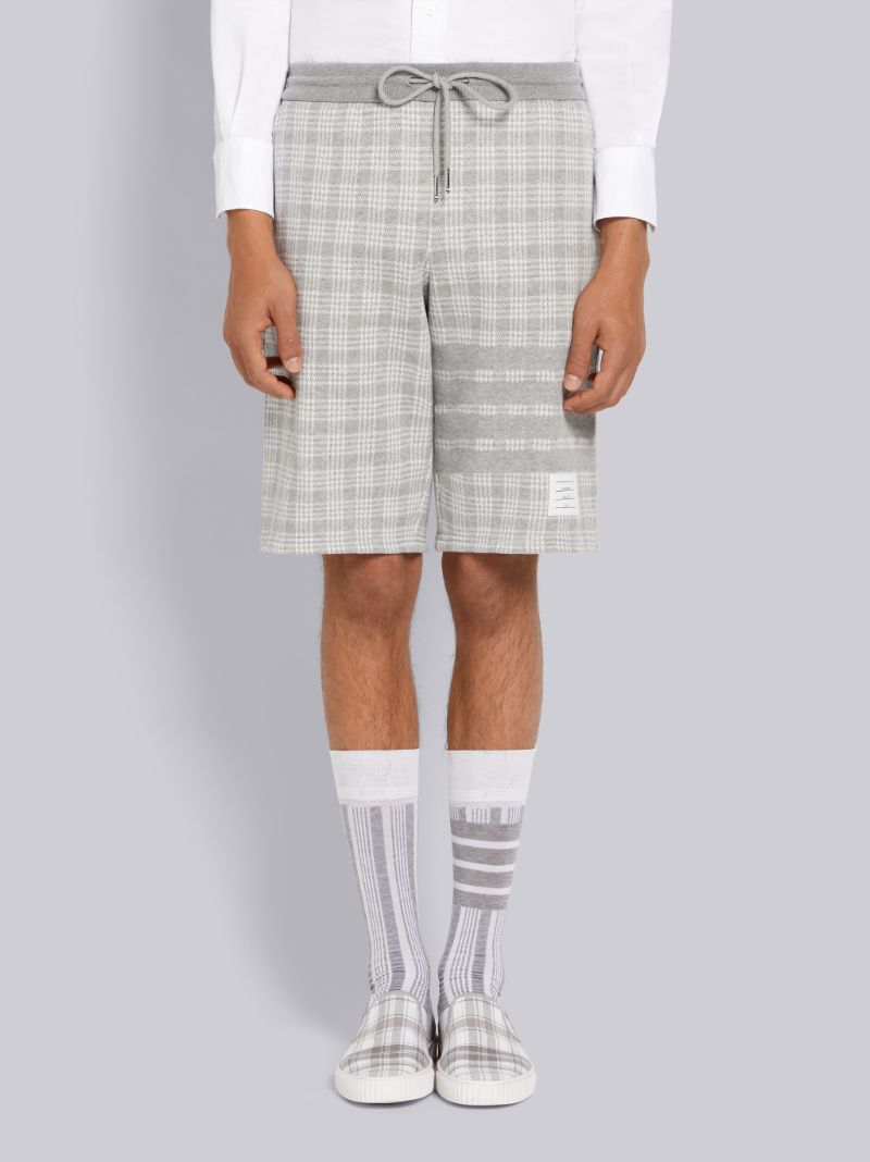 Thom Browne Light Grey Micro Check Jacquard 4-Bar Sweatshorts | Hype Vault Kuala Lumpur