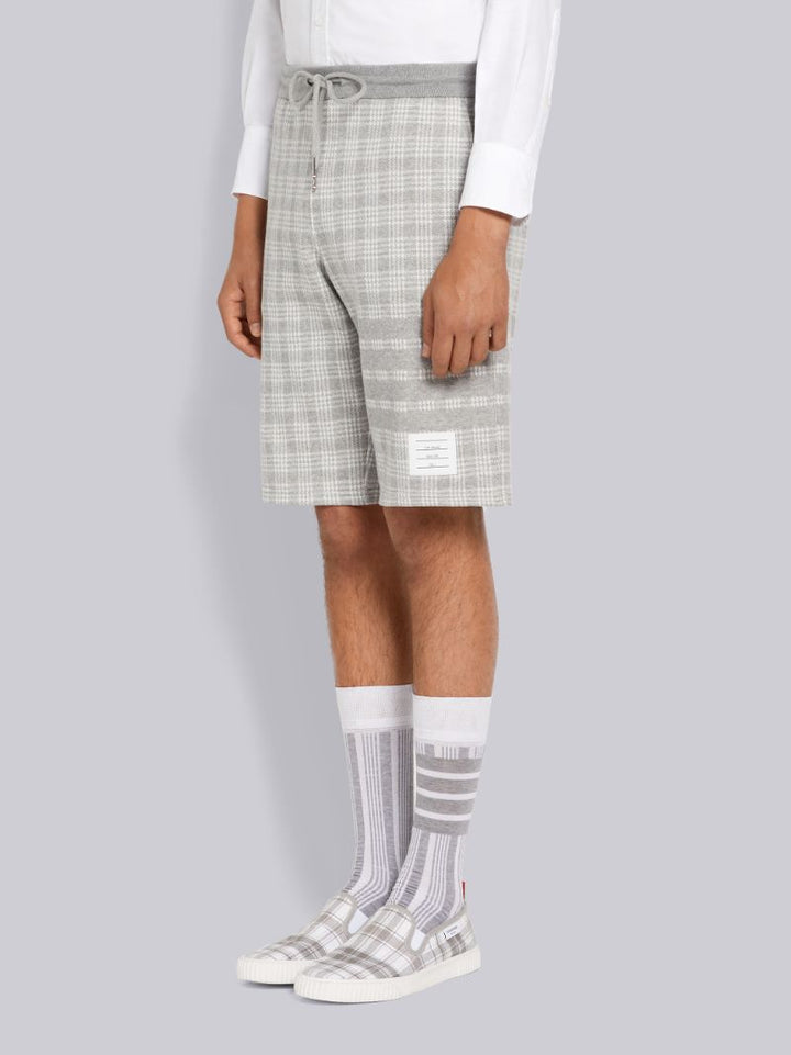 Thom Browne Light Grey Micro Check Jacquard 4-Bar Sweatshorts | Hype Vault Kuala Lumpur