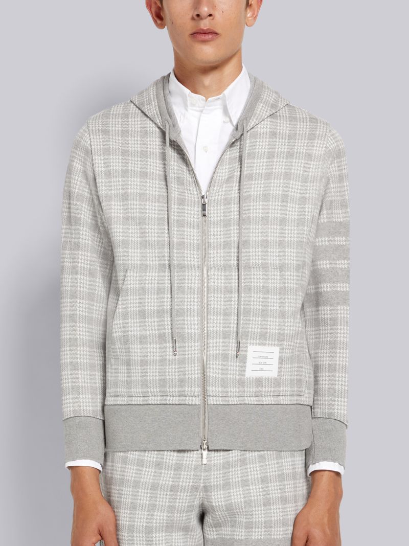 Thom Browne Light Grey Micro Check Jacquard 4-Bar Zip Up Hoodie | Hype Vault Kuala Lumpur