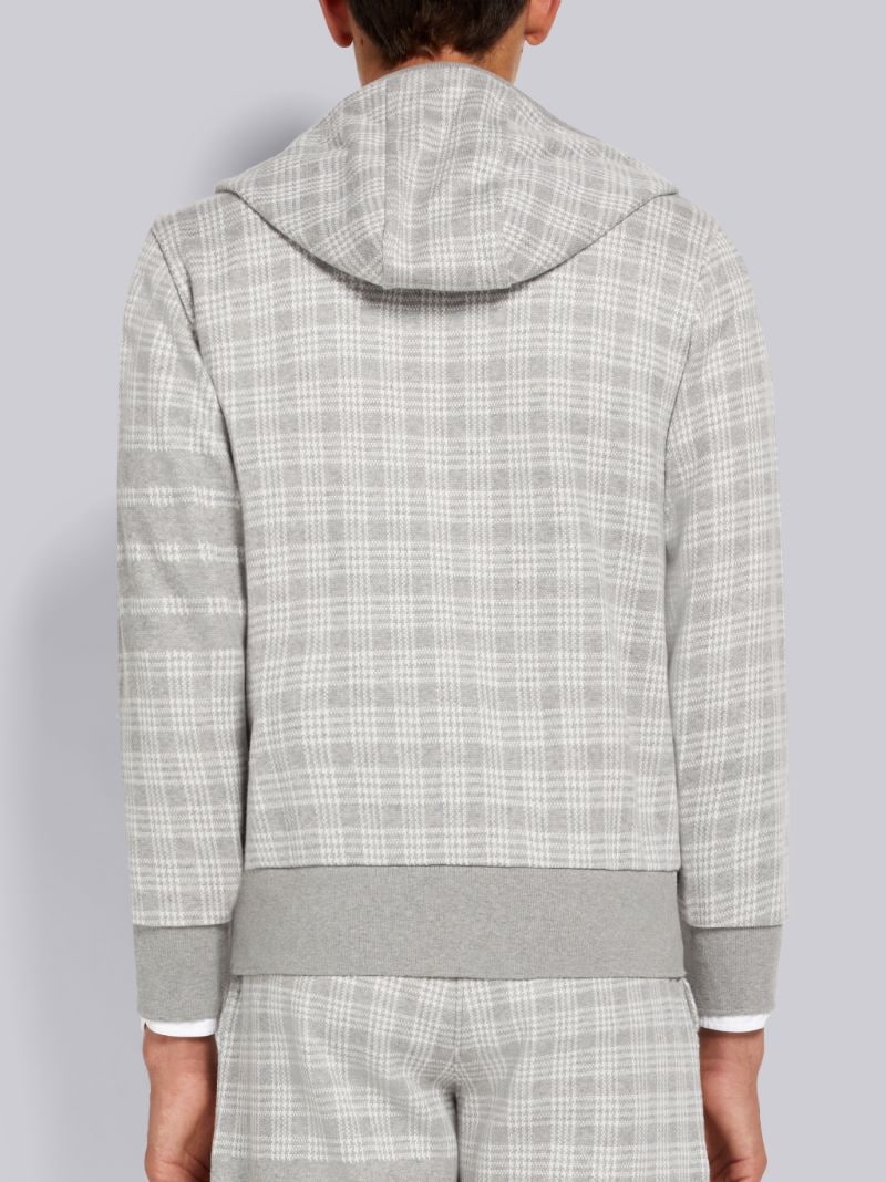 Thom Browne Light Grey Micro Check Jacquard 4-Bar Zip Up Hoodie | Hype Vault Kuala Lumpur