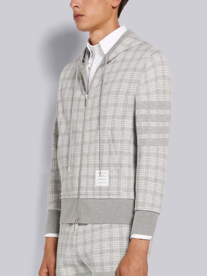 Thom Browne Light Grey Micro Check Jacquard 4-Bar Zip Up Hoodie | Hype Vault Kuala Lumpur