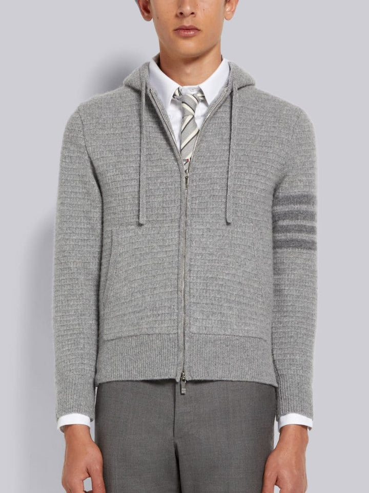 Thom Browne Light Grey Overwashed Cashmere 4-Bar Zip Up Hoodie | Hype Vault Kuala Lumpur