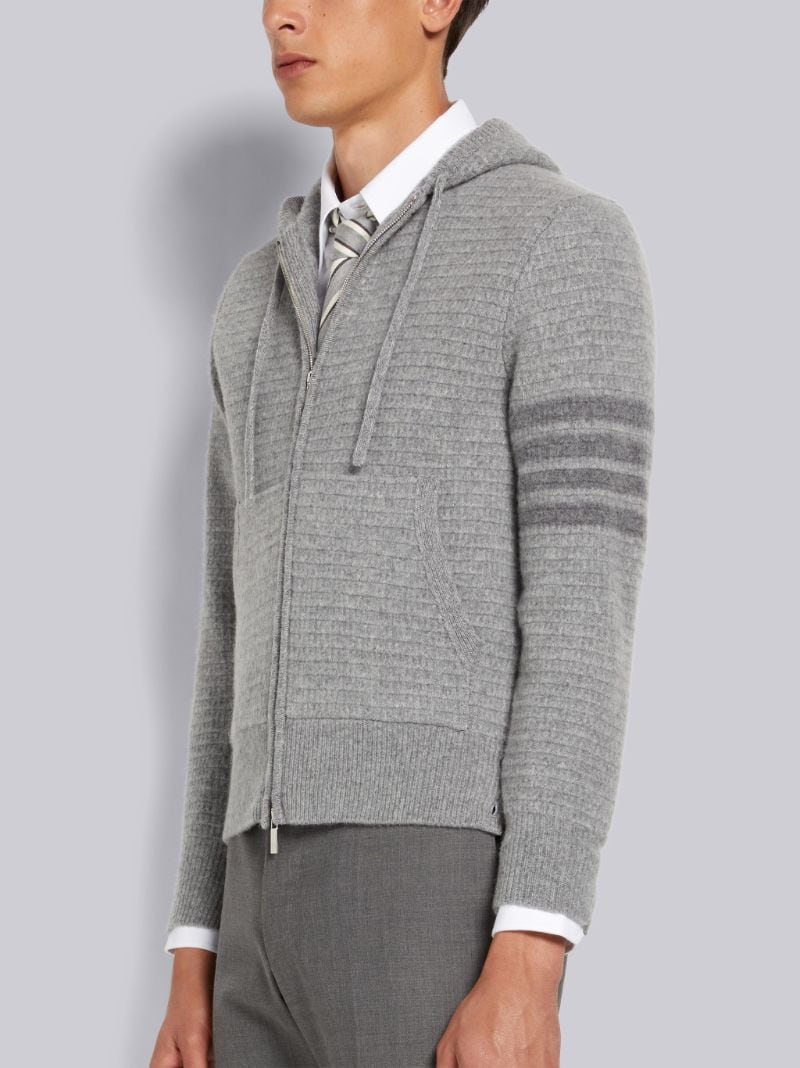 Thom Browne Light Grey Overwashed Cashmere 4-Bar Zip Up Hoodie | Hype Vault Kuala Lumpur