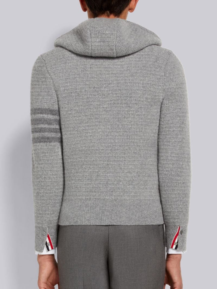 Thom Browne Light Grey Overwashed Cashmere 4-Bar Zip Up Hoodie | Hype Vault Kuala Lumpur