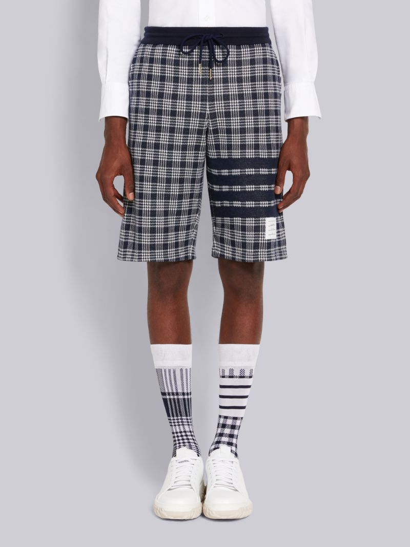 Thom Browne Navy Micro Check Jacquard 4-Bar Sweatshorts | Hype Vault Kuala Lumpur