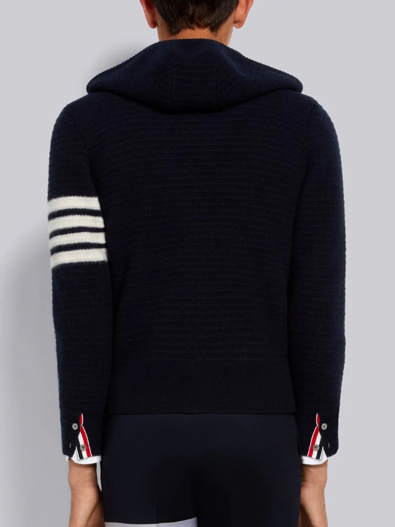 Thom Browne Navy Overwashed Cashmere 4-Bar Zip Up Hoodie | Hype Vault Kuala Lumpur