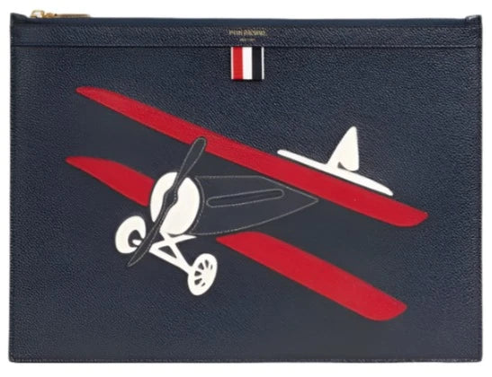 Thom Browne Navy Pebble Grain Leather Plane Applique Medium Document Holder | Hype Vault Kuala Lumpur