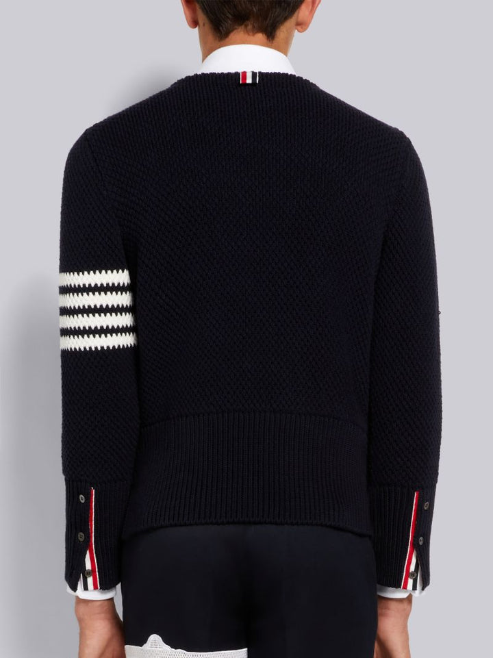 Thom Browne Navy Seed Stitch Cotton 4-Bar Boat Neck Pullover | Hype Vault Kuala Lumpur