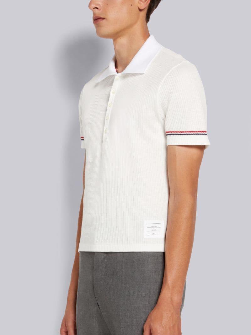 Thom Browne White Micro Thermal Rib Stripe Cuff Polo | Hype Vault Kuala Lumpur