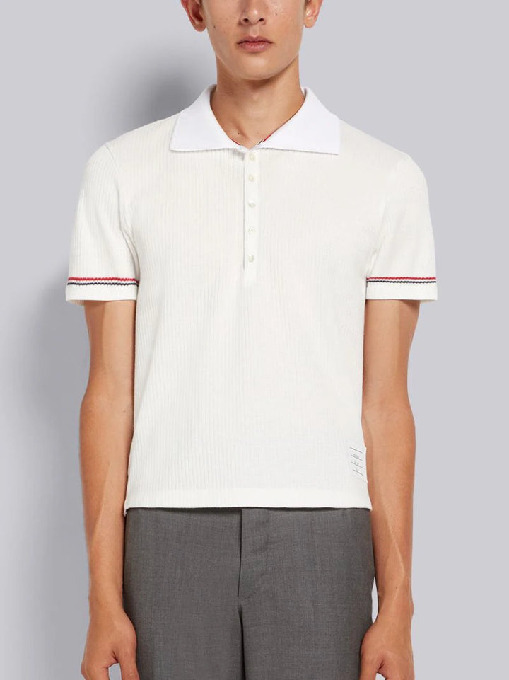 Thom Browne White Micro Thermal Rib Stripe Cuff Polo | Hype Vault Kuala Lumpur