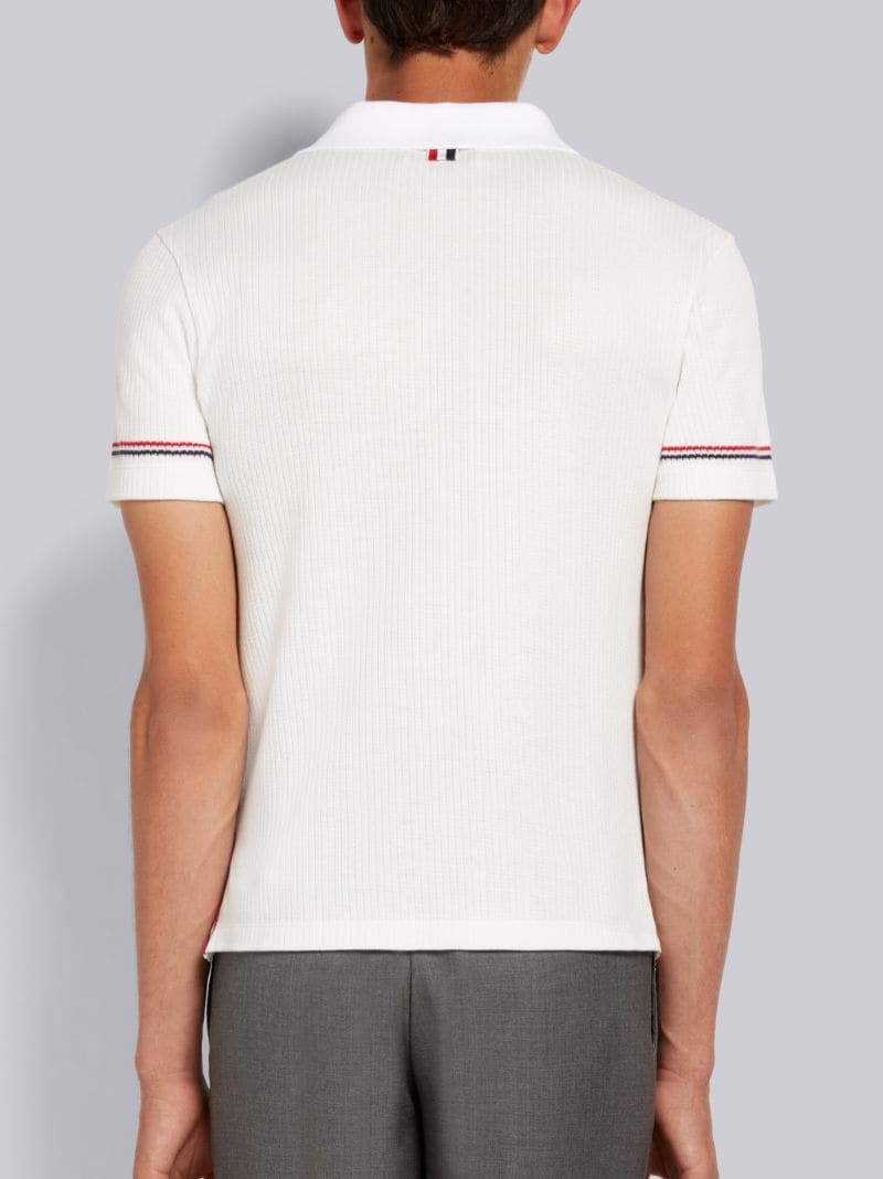 Thom Browne White Micro Thermal Rib Stripe Cuff Polo | Hype Vault Kuala Lumpur