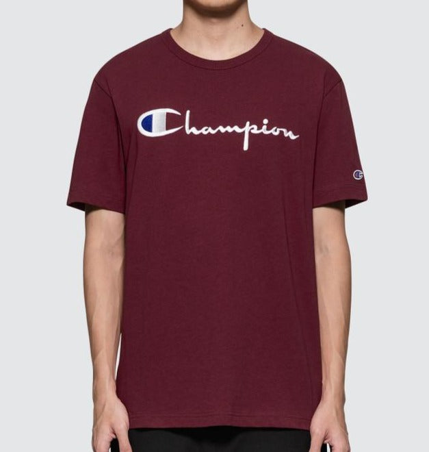 Champion Embroidered Big Script T-Shirt Burgundy | Hype Vault Malaysia