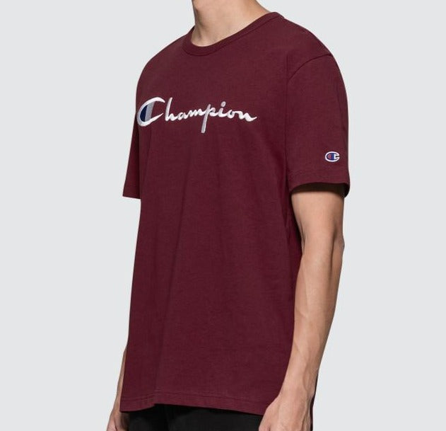 Champion Embroidered Big Script T-Shirt Burgundy | Hype Vault Malaysia