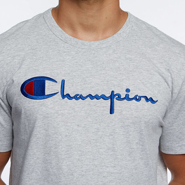 Champion Embroidered Big Script T Shirt Grey