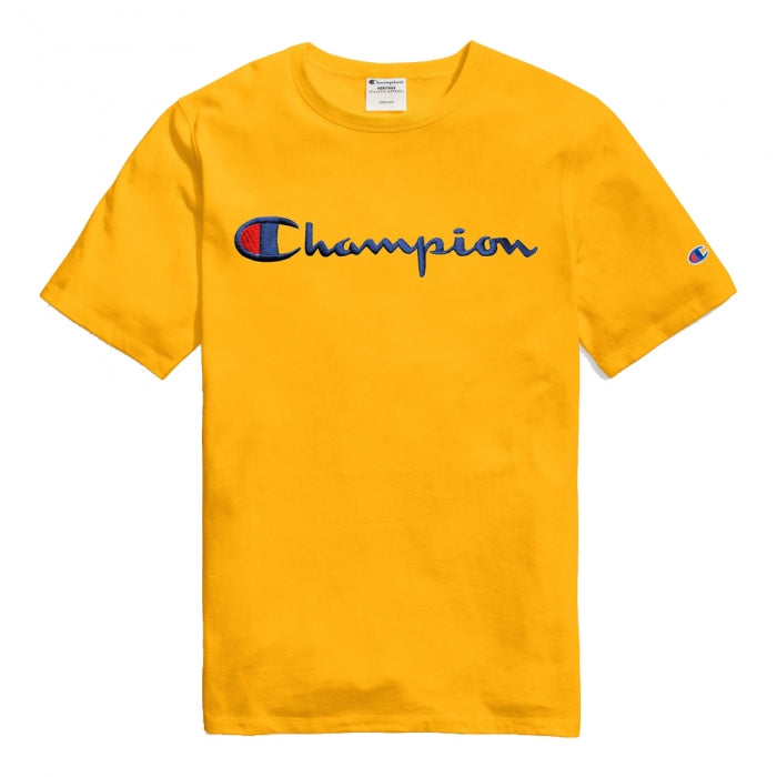 Champion Embroidered Big Script T-Shirt Yellow - Hype Vault 